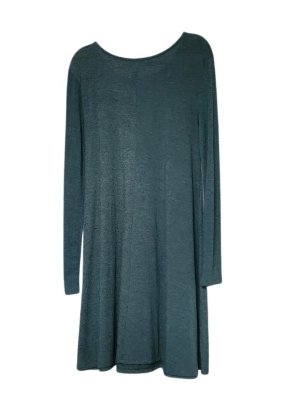 Long Sleeve Scoop Neck Swing Dress - Dark Teal - Picture 2 of 2